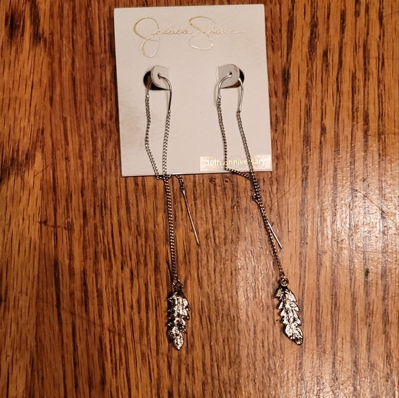 Jessica Simpson Jewelry - NWT Jessica Simpson Feather Dangle Silvertone Earrings